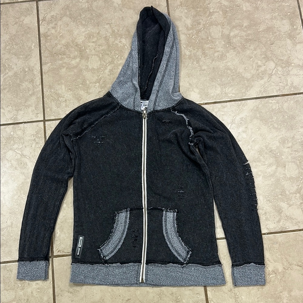 Vintage Havana- Boy’s Black and Gray Hooded Zip Up Sweater